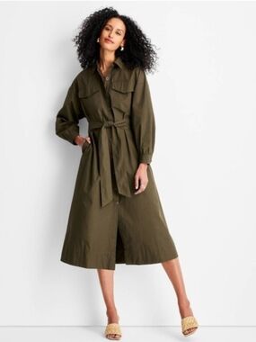 Future Collective Women's Belted Maxi Shirtdress Dark Olive Green 